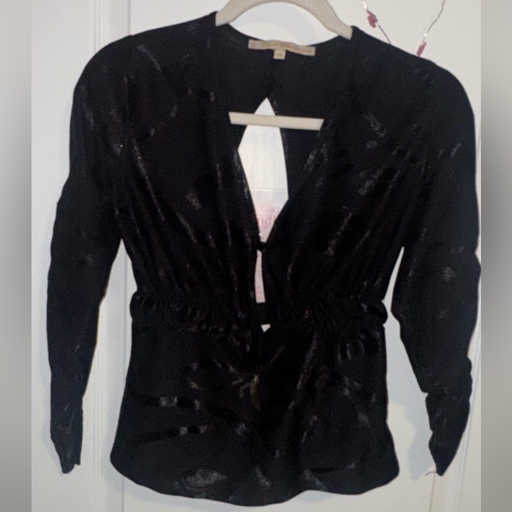 Roberto Cavalli Class Black Plunge Top w Chilli Pepper Charm size M or 38